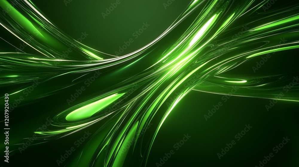 Poster high energy abstract image featuring flowing neon green and black shapes, creating dynamic and vibra