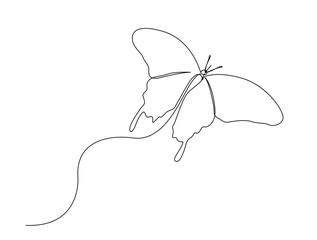 Continuous one line drawing of beautiful flying butterfly. flying Butterfly single outline vector illustration. Editable stroke.