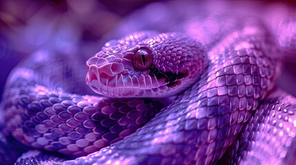 Obraz premium A close-up of a vibrant, purple snake showcasing its scales and striking eyes.