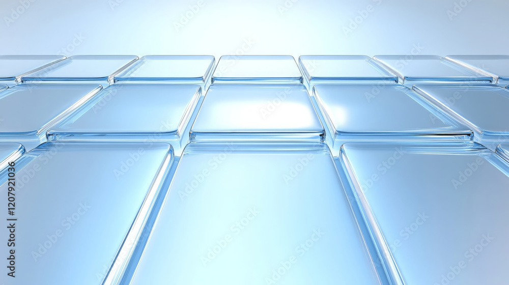 Poster high resolution background featuring transparent glass tiles arranged in grid pattern, reflecting li
