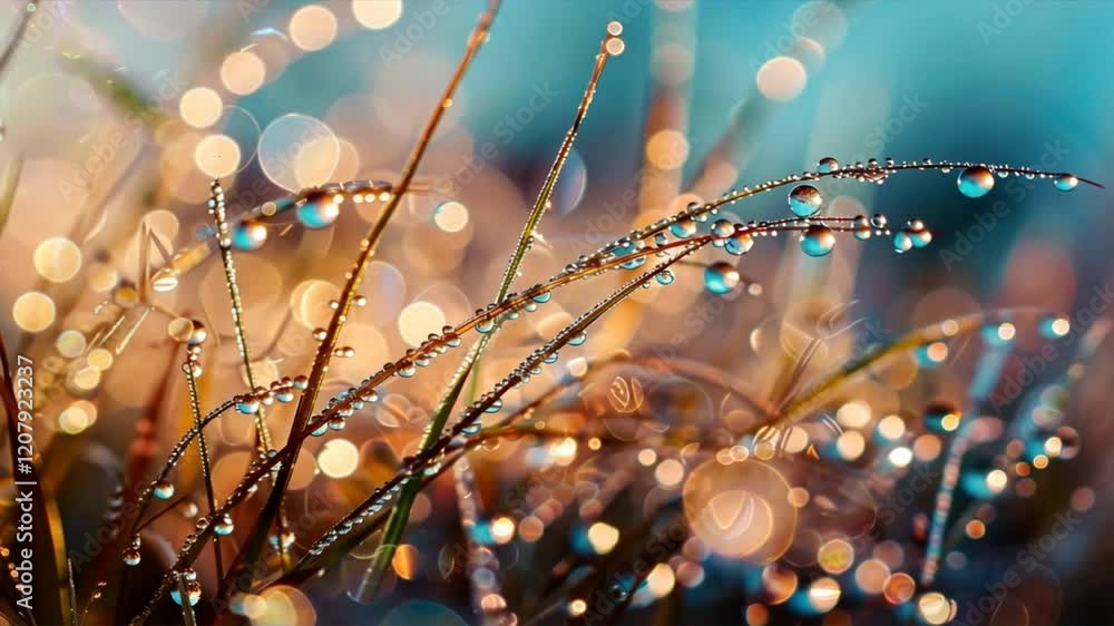 Aufkleber dew drops on grass close up reflection of natures tranquility and freshness, capturing shimmering dr