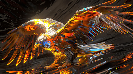 Obraz premium A glowing metallic phoenix in motion with glowing wings