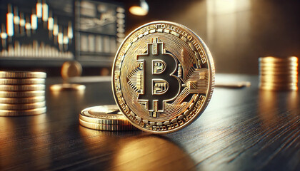 Bitcoin Cryptocurrency Concept with a Digital Ledger and Blockchain Theme