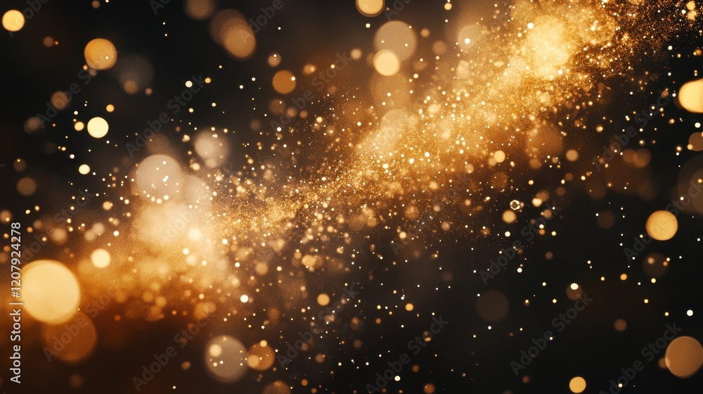 Poster golden glittering abstract background with bokeh and sparkling particles