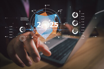2025, Graph Analyst working with Business, Concept digital transformation technology strategy, Analytics and Data Management System on computer, make a report with KPI connected to database.