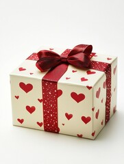 Beautifully Wrapped Heart-Shaped Gift Box with Ribbon and Red Decorations