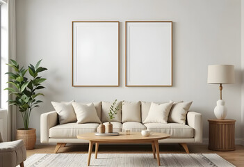 Wall Frame Mockup in Minimalist Living Room - 3D Render
 