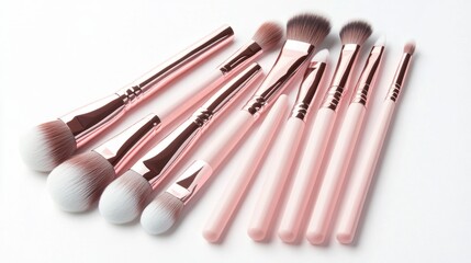 SET OF MAKEUP BRUSHES on white background