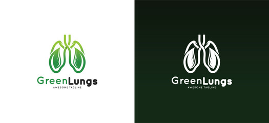 Lung health logo design, vector illustration of a green lung logo with a leaf icon symbol