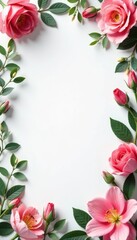 Fototapeta premium Delicate floral frame with roses, lilies, and eucalyptus, botanicals, frames, natural elements