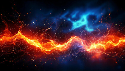 dramatic electric bolt of lightning illuminates the night sky, symbolizing power, energy, and the raw forces of nature. The bright flash contrasts against dark clouds, evoking awe and fear