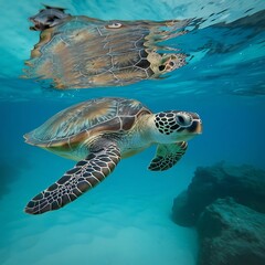 Obraz premium sea turtle swimming in water