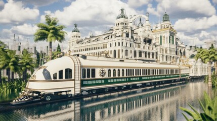 Fototapeta premium Luxurious Streamliner Train by Grand Palace Waterfront