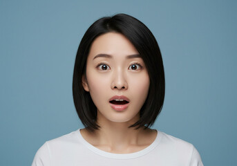 驚く若い女性、アジア人、日本人