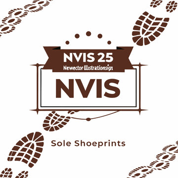 A vector graphic featuring multiple brown shoe sole prints arranged in a dynamic pattern, accented by a logo with the text "NVIS 25" in a vintage-style frame.