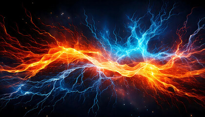 Electric Energy Abstract Art Blue and Orange Lightning Bolts with Glowing Background, Trendy and Fun Lifestyle with a Burst of Energy, Capturing the Latest Trends, Fun, Energy, Trend