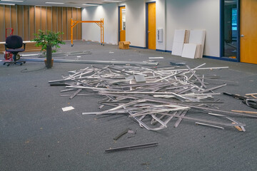 office interior during renovation with furniture removing