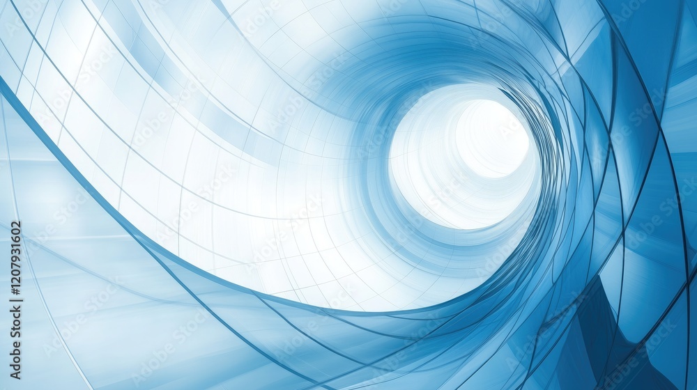 Poster a mesmerizing blue - toned abstract image featuring swirling lines that form a tunnel - like structu