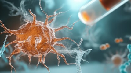 Microscopic View of Human Cell Interaction with Pharmaceutical Compound