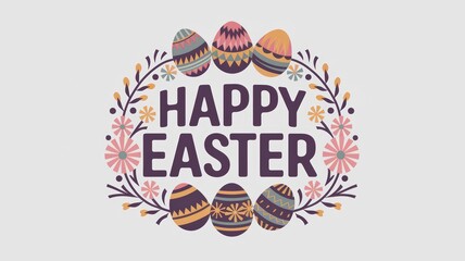 Happy Easter with Egg and Floral Wreath