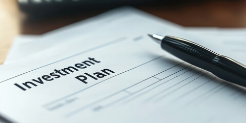 A close-up of a document labeled "Investment Plan" on a desk.