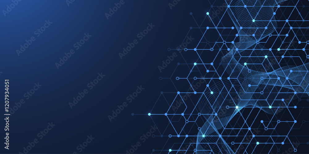 Poster Hexagonal digital abstract background. Technology concept with lines, dots and hexagons for poster, flyer, banner, header, footer, presentation