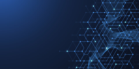 Obraz premium Hexagonal digital abstract background. Technology concept with lines, dots and hexagons for poster, flyer, banner, header, footer, presentation