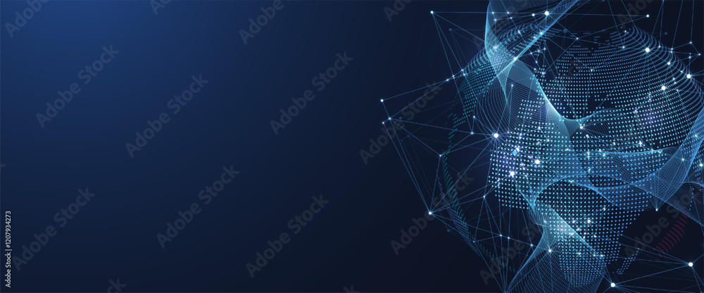 Aufkleber Global network connection concept. Big data visualization. Social network communication in the global computer networks. Internet technology. Business. Science. Vector illustration