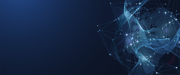 Global network connection concept. Big data visualization. Social network communication in the global computer networks. Internet technology. Business. Science. Vector illustration