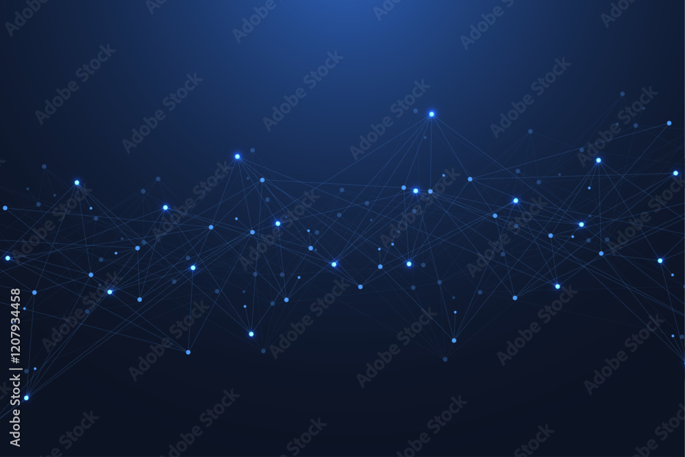 Fototapete Global network connection concept. Big data visualization. Social network communication in the global computer networks. Internet technology. Business. Science. Vector illustration