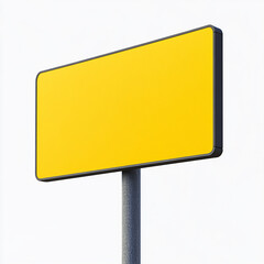 Yellow blank road sign on a pole, isolated against a white background