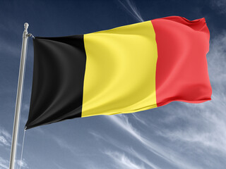 Belgium Flag On Blue Sky Background