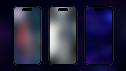 Set of three realistic blurred backgrounds in a smartphone mockup
