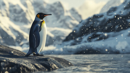 Fototapeta premium A penguin in a beautiful background location.