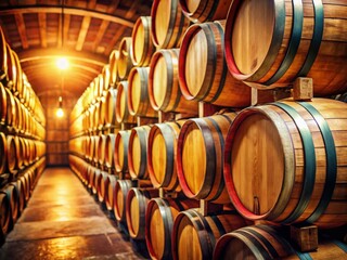 Tilt-Shift Oak Wine Barrels Winery Close-up Stunning