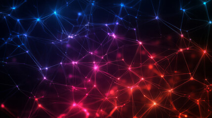 Fototapeta premium Bright abstract network of interconnected nodes in vibrant colors. This digital artwork showcases blend of blue and red hues, creating dynamic and energetic visual experience
