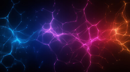 Bright abstract network of colorful human silhouettes in vibrant hues. image features interconnected lines in blue, pink, and orange, creating dynamic and energetic visual