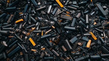 A pile of used batteries stacked together, ready for recycling. A powerful visual reminder of the importance of proper disposal and environmental sustainability.