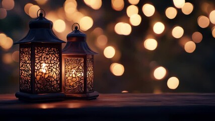 Two lanterns with golden bokeh background