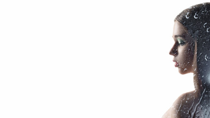 Creative portrait rain beauty water drops woman