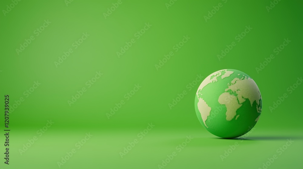 Poster stylized spinning globe on green background with textured surface for environmental themes and desig