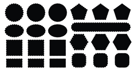 Obraz premium Zigzag edges, scallop edges shape. Set of jagged ellipses, rectangles, polygon, hexagons elements. Design for template, cover, banner, poster, sticker.