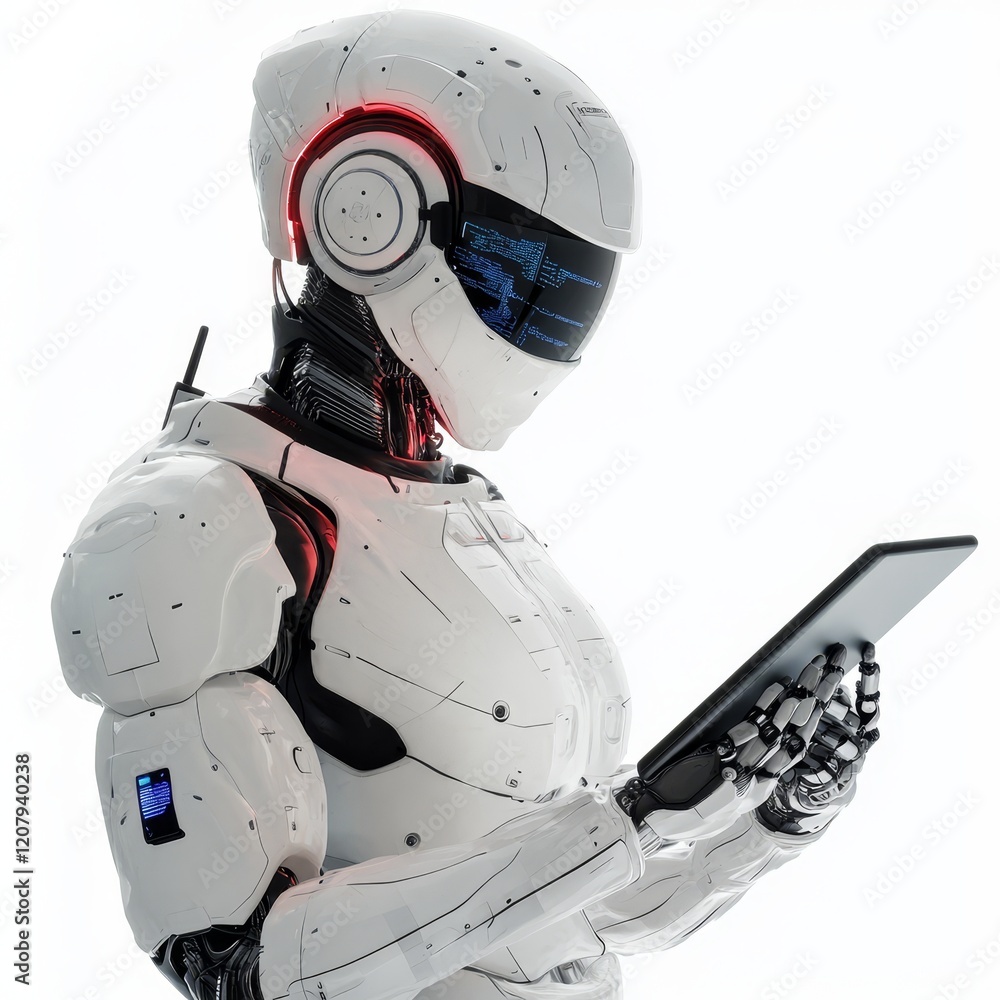 Aufkleber white humanoid robot using a tablet computer. (1)