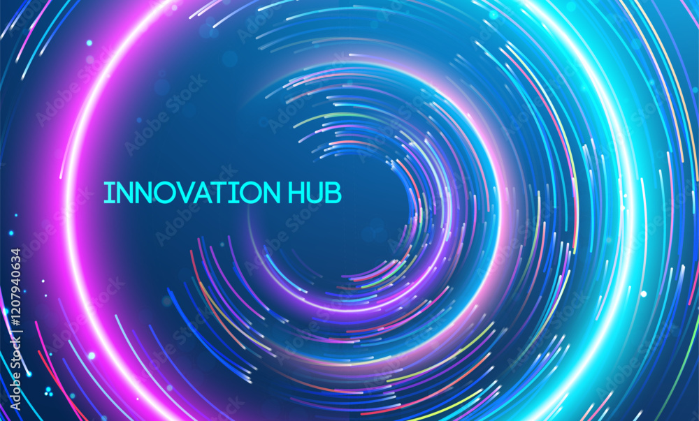 Fototapete innovation hub symbolized by circular motion of radiant light trails in a digital format. big data a