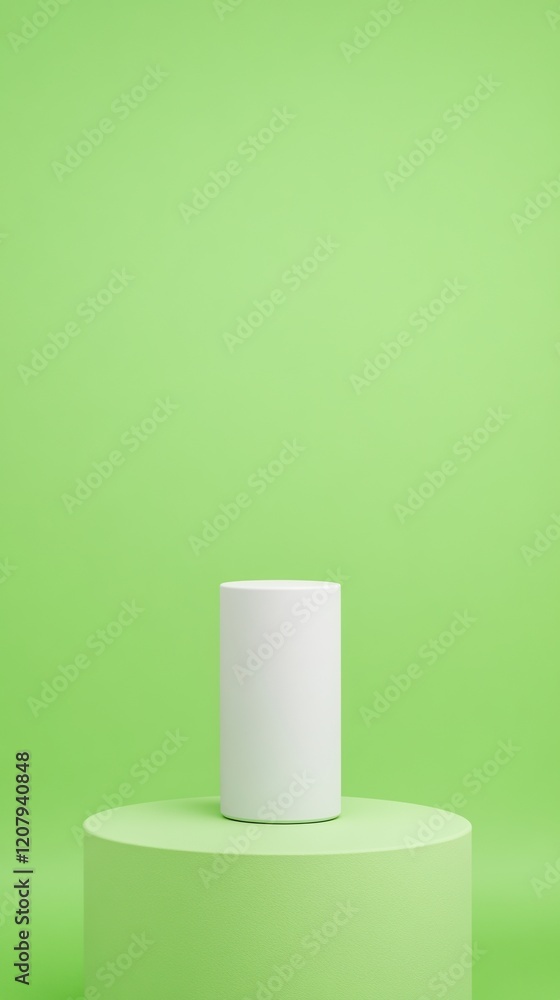 Aufkleber minimalist product display on green screen background with white cylinder on rotating platform for m