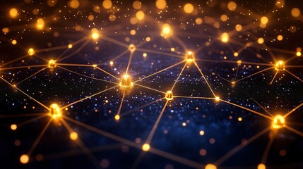 Network nodes connected, data flow in digital space, bokeh background, for tech visualization