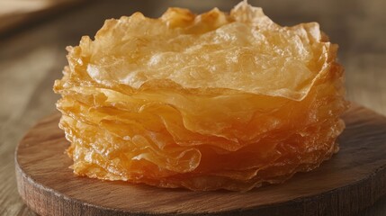 Crispy Golden Layers on Wooden Plate