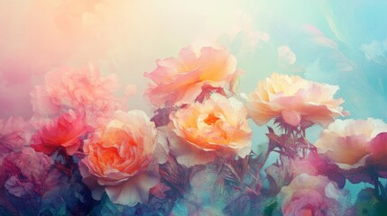 Fototapeta premium Ethereal Blossoms: Surreal Floral Landscapes in Soft Gradients and Textures