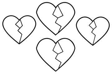 Broken hearts line art vector set