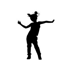 Silhouette of a child dancing joyfully, representing fun, energy, and youth. Minimalist design suitable for themes of childhood, happiness, and creative movement.